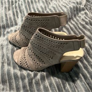 LC Lauren Conrad open toe, laser cut detail heels